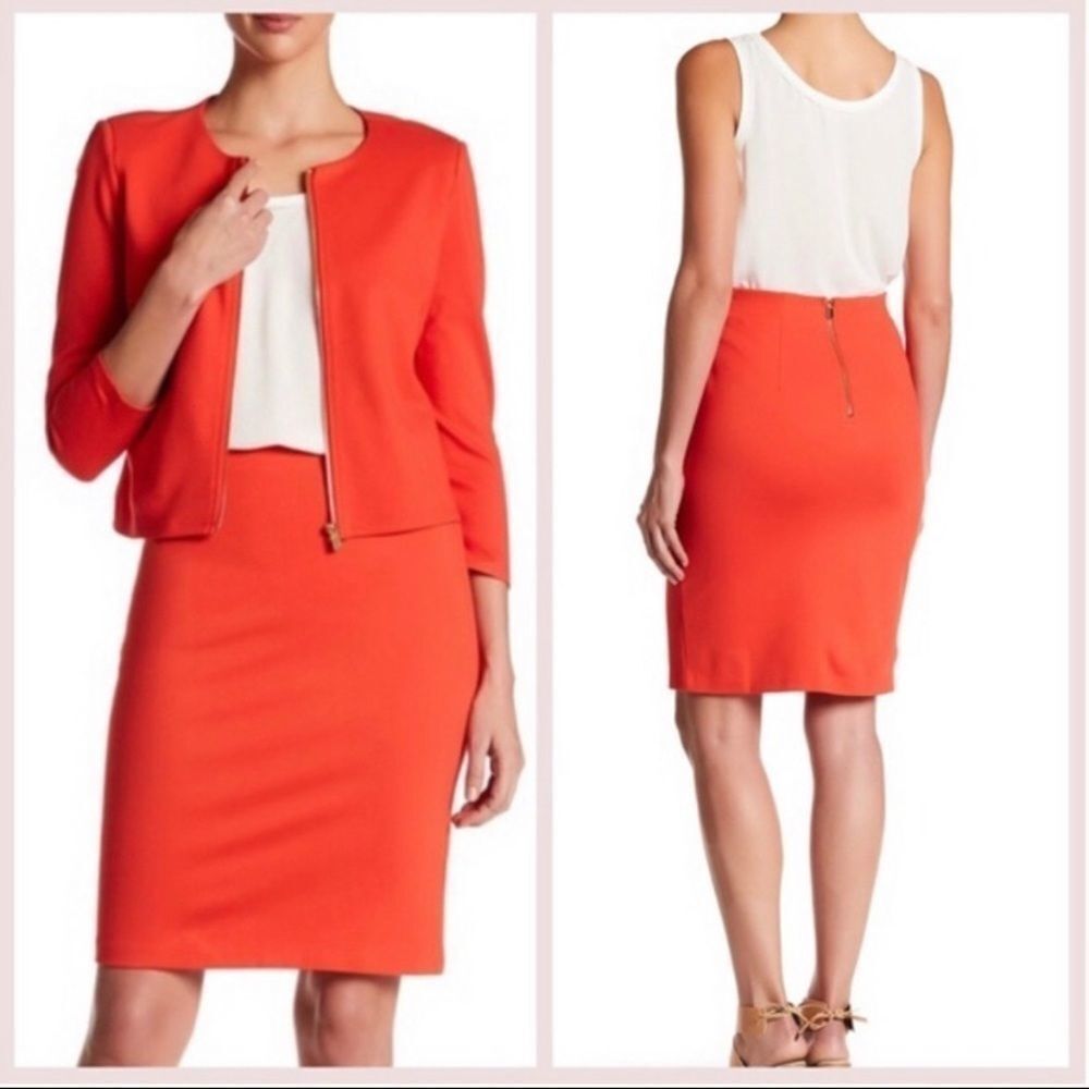 Philosophy blazing Red Coral Knit Pencil Skirt